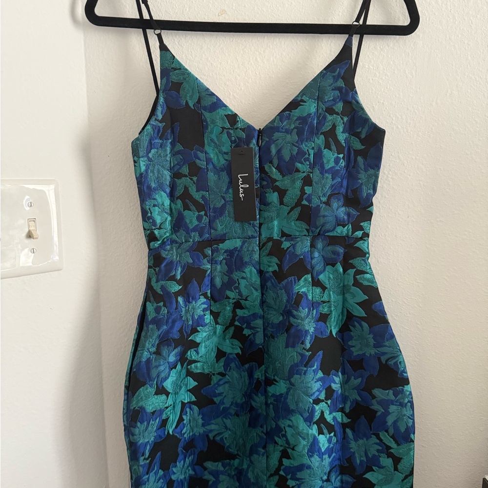 Lulu's Blue Sheath Mini Dress Spaghetti Strap Cocktail
